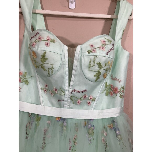 Womens Embroidered Floral Tulle Mini Dress 6 Green Cottage Forest Fairy Party - Picture 2 of 7